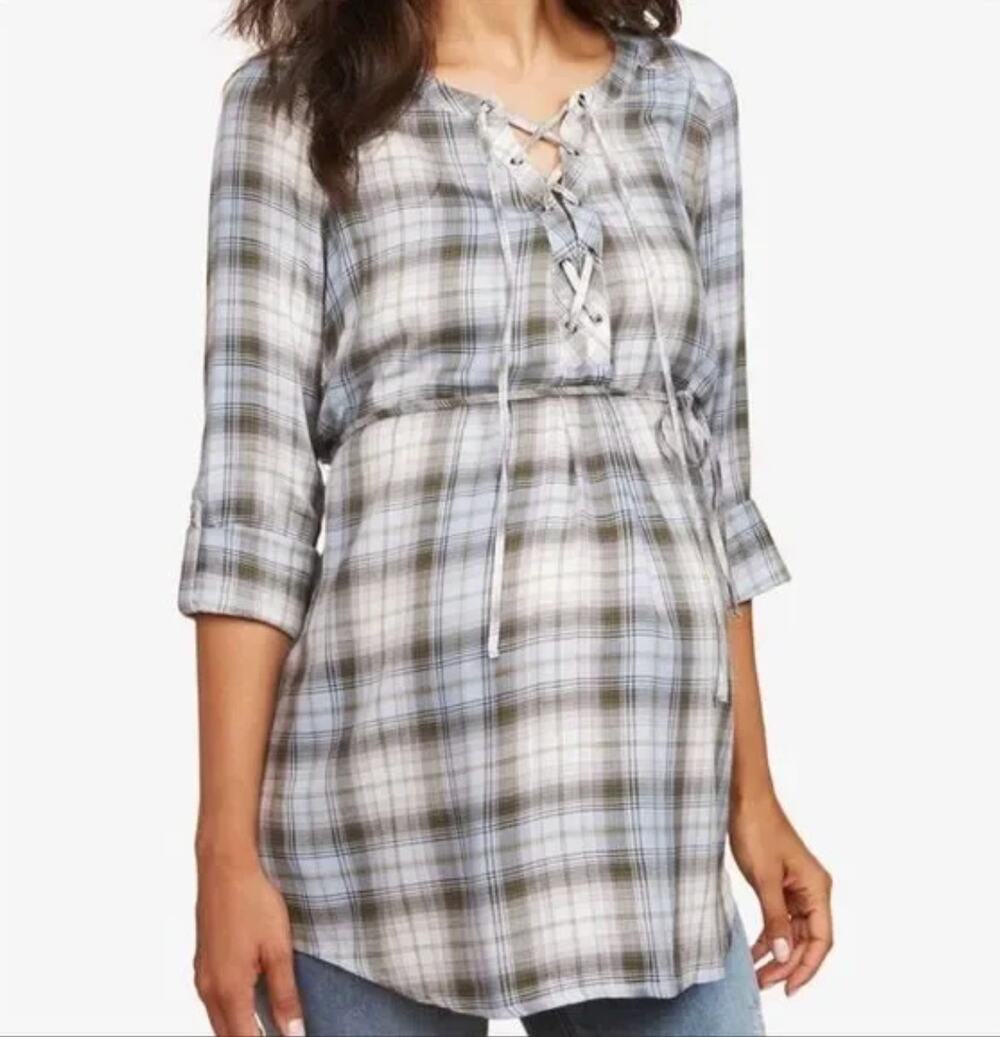 Motherhood Maternity cotton plaid shirt Size Small